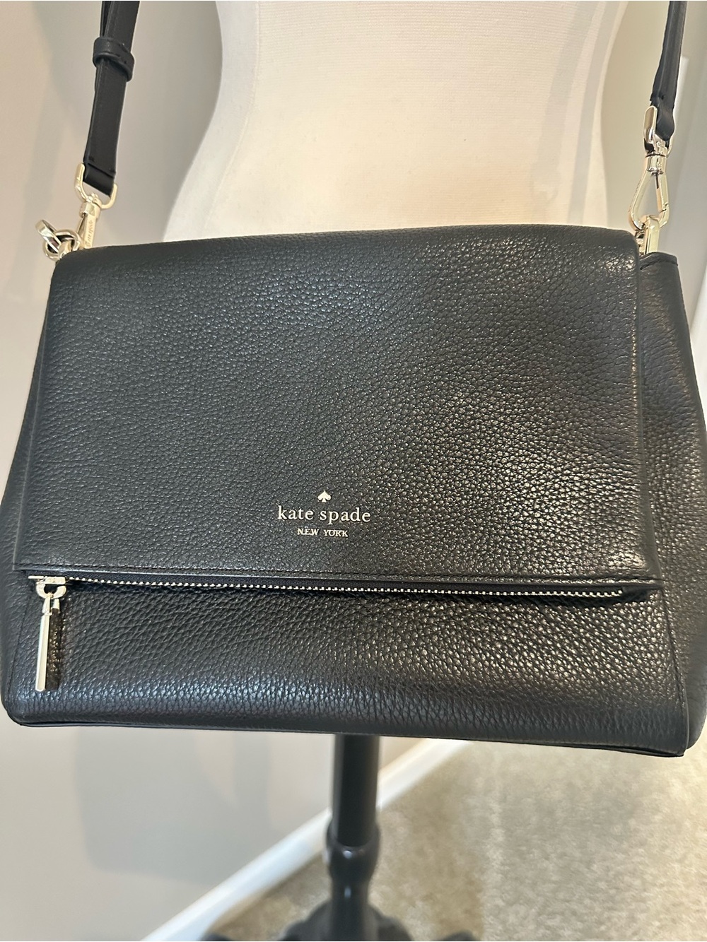 kate spade Black Leather Pebbled Crossbody with Front Zip